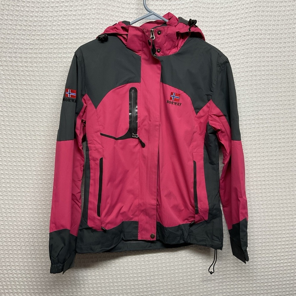 Rokk Norwegian Norway Jacket Hooded Women's Size S Pink Gray Soft shell Full Zip